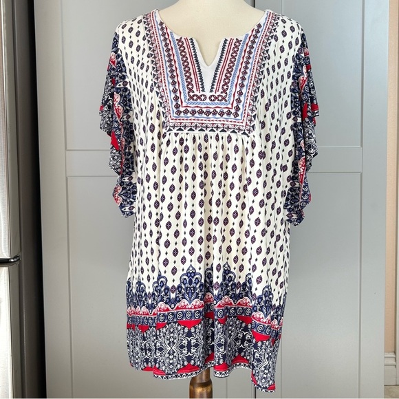 NWT One World Live and Let Live Women’s XXL Short Sleeve Tunic Top Boho Hippie - Picture 2 of 10